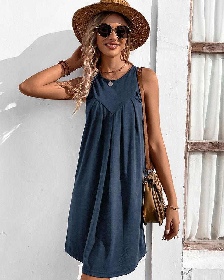 Women's Sleeveless Plain Short Dress - Versatile Summer Style