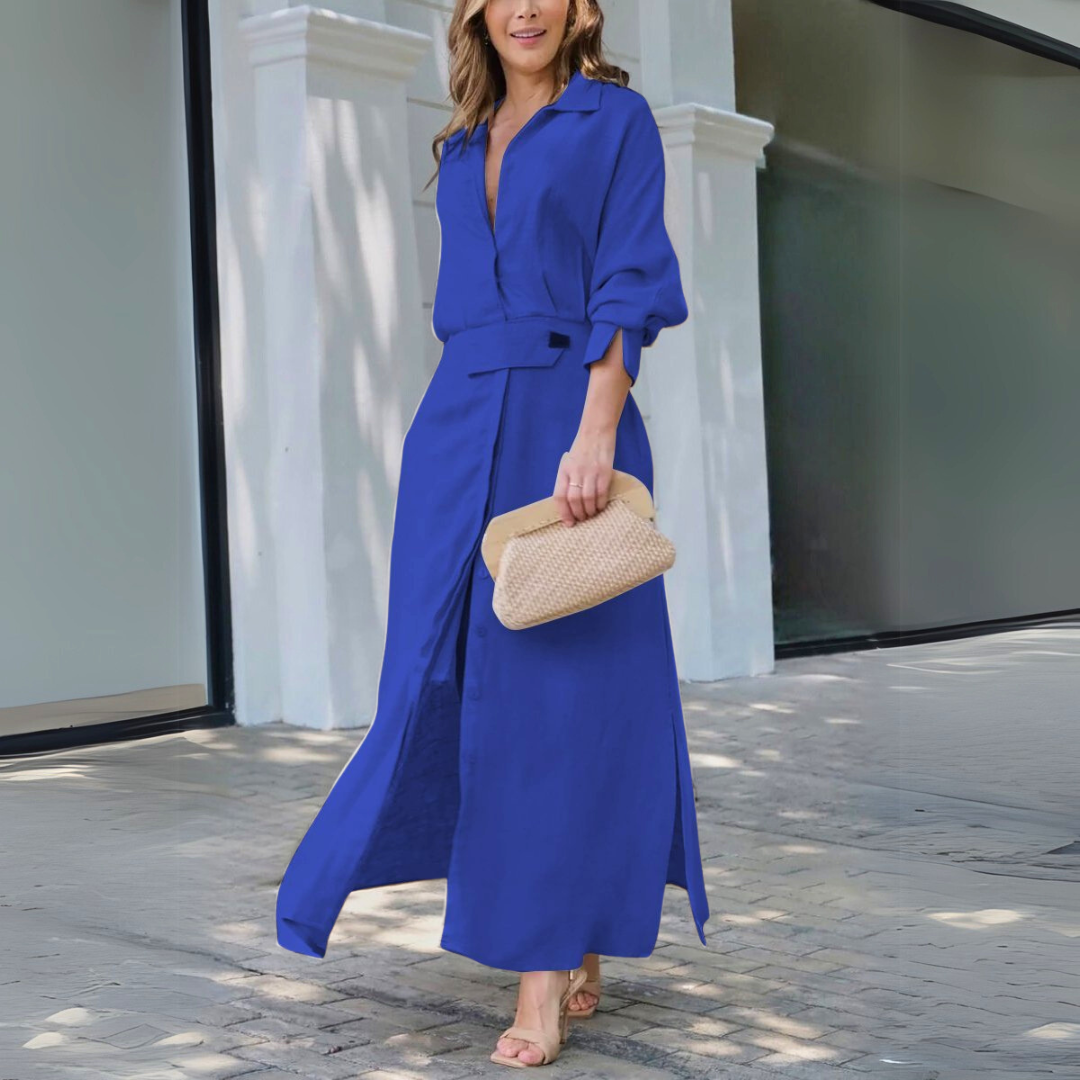 Elegant Maxi Dress with V-Neck – Women's Evening Wear