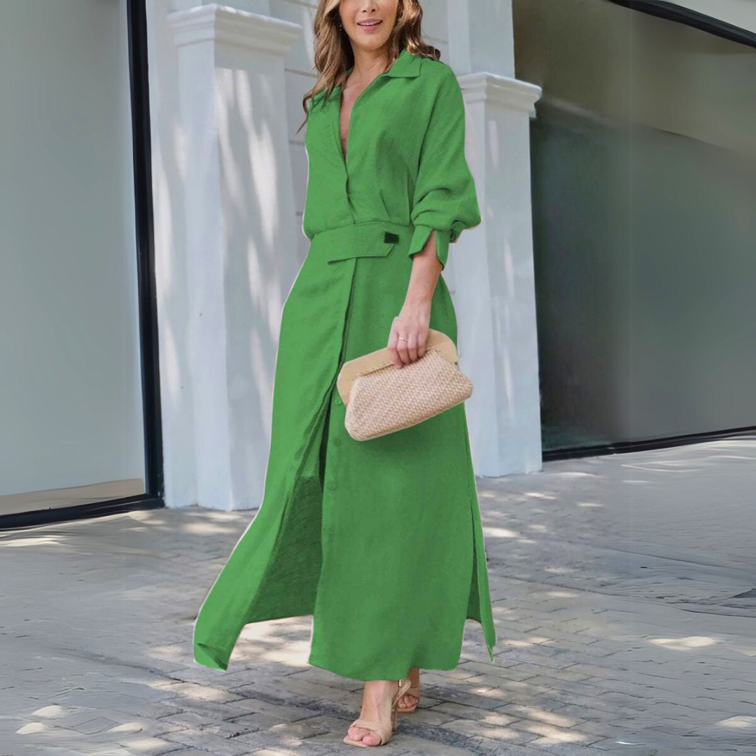 Elegant Maxi Dress with V-Neck – Women's Evening Wear