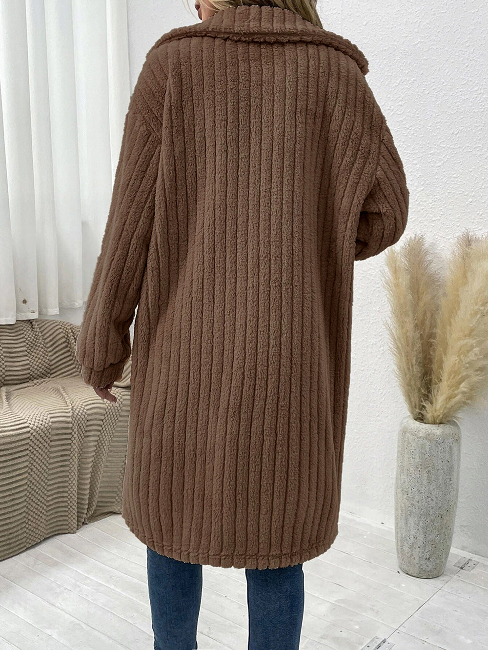 Buttoned Long Teddy Coat for Cozy Comfort