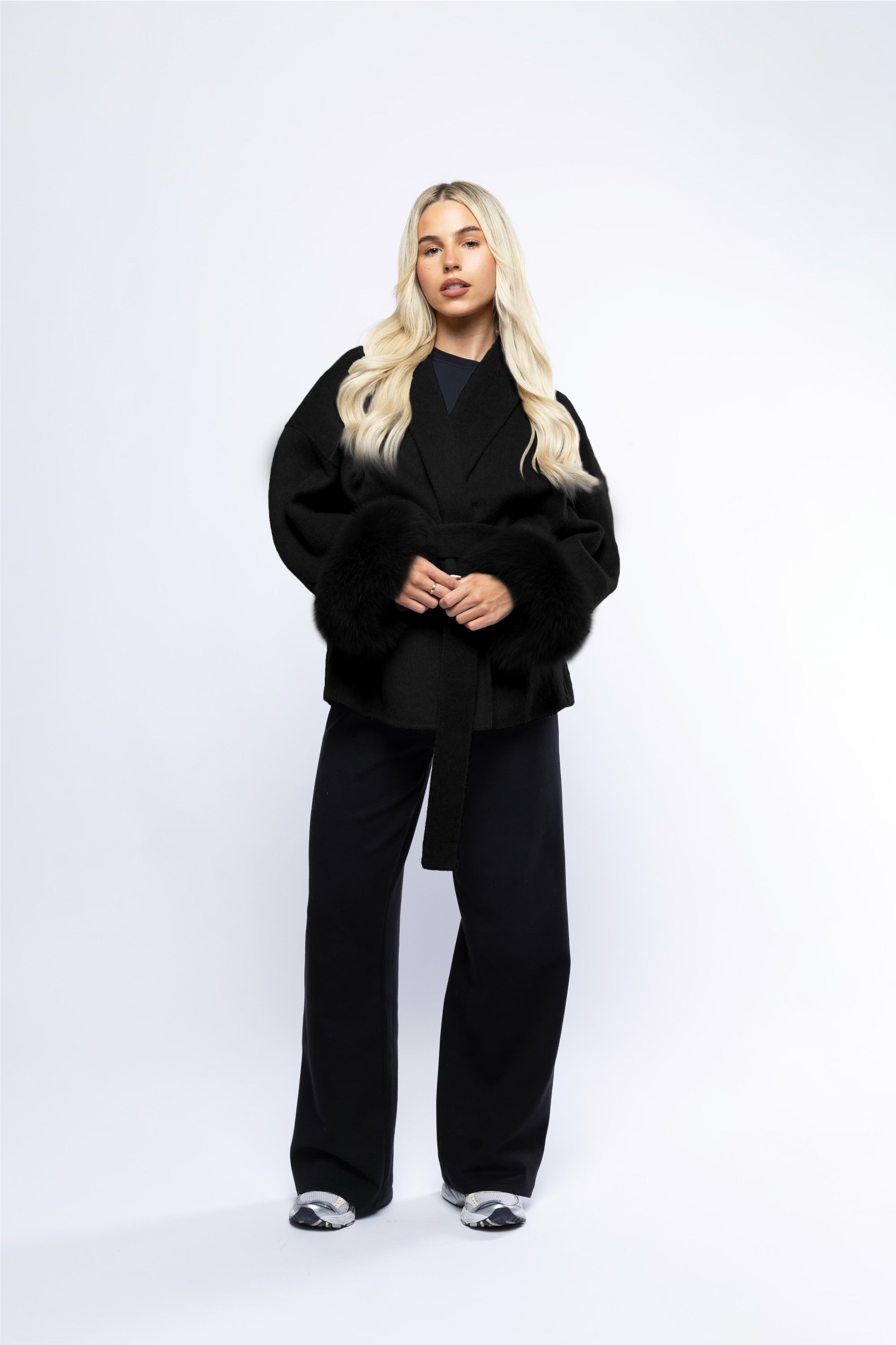 Northglow Belted Coat with Faux Fur Cuffs
