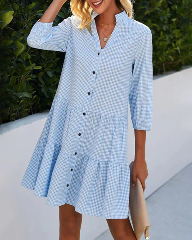 Mao Collar Shirt Dress with Button Details