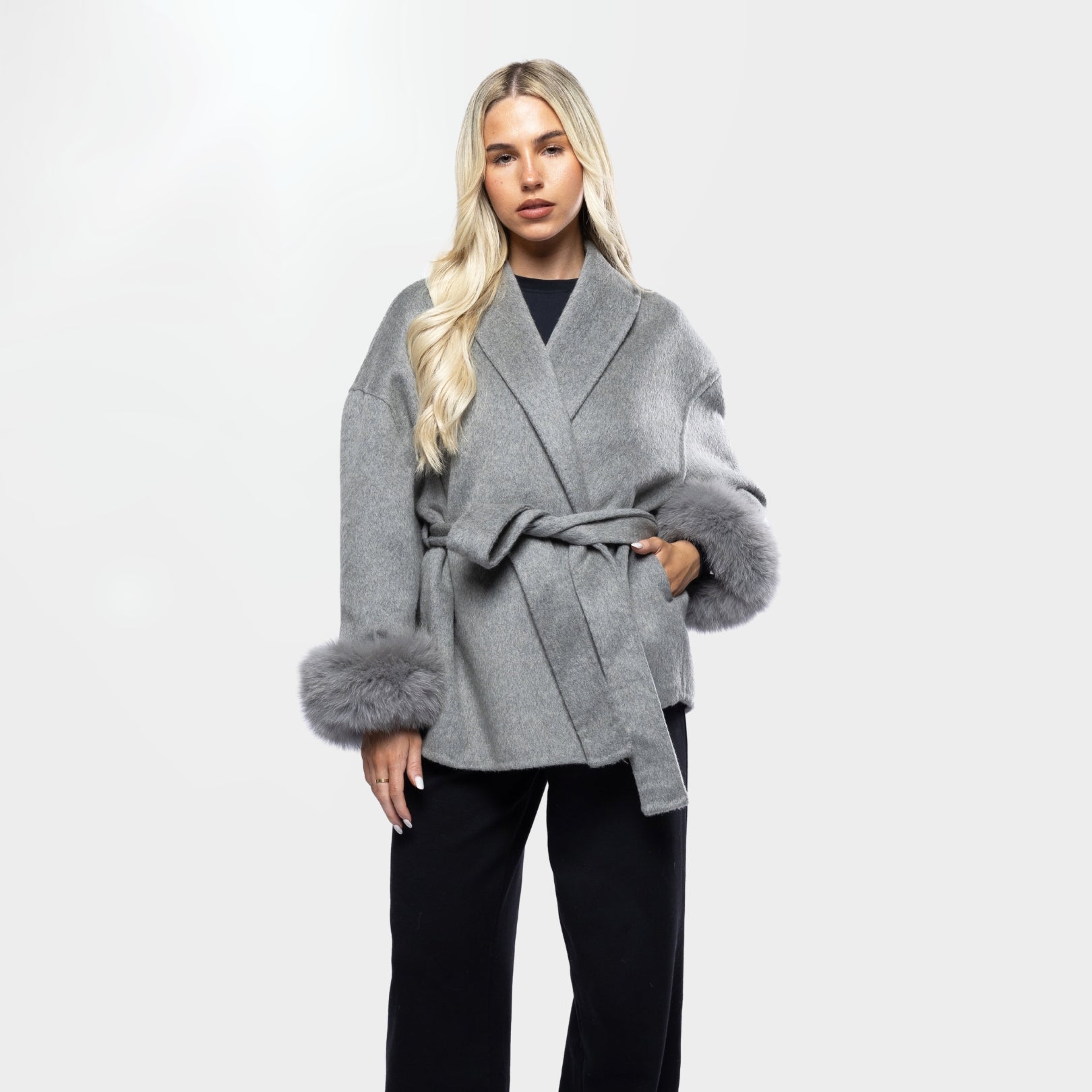 Northglow Belted Coat with Faux Fur Cuffs