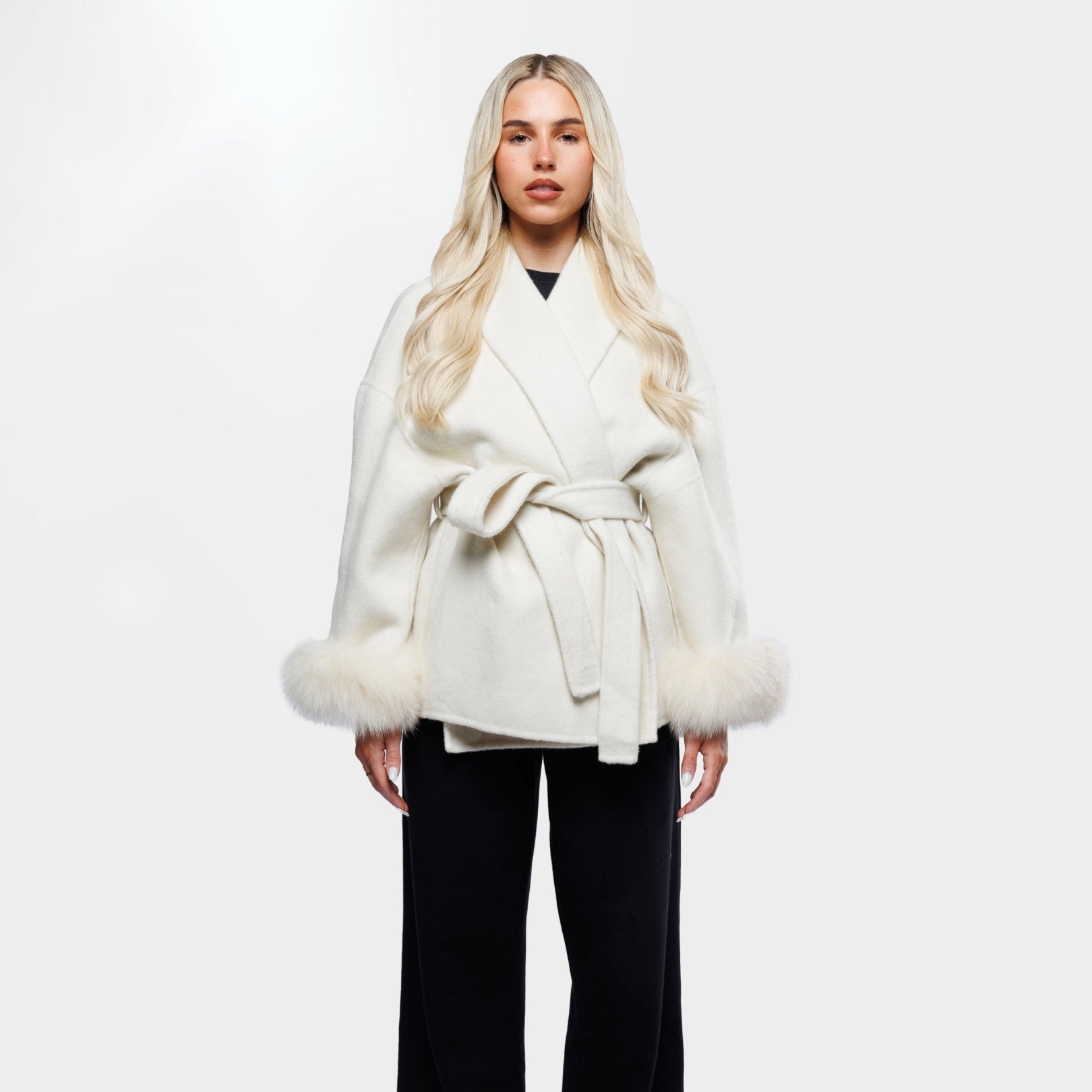 Northglow Belted Coat with Faux Fur Cuffs