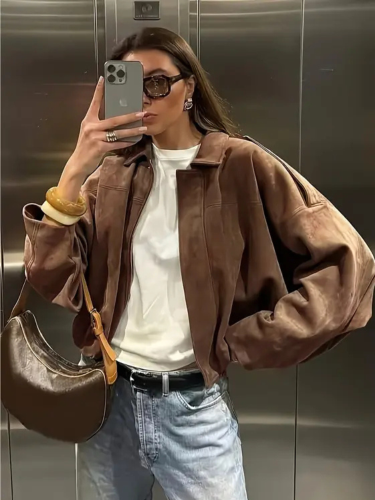 Women's Faux Suede Bomber Jacket