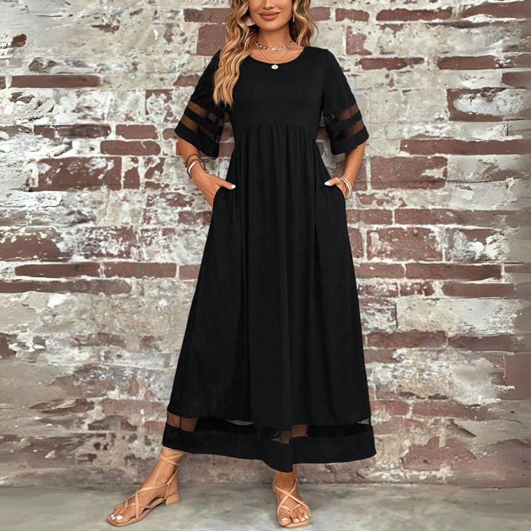Elegant Maxi Dress with Sheer Sleeves - Luna Design