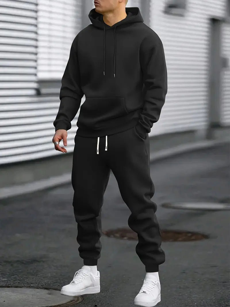 Men's Tracksuit Set: Hoodie With Kangaroo Pocket & Joggers