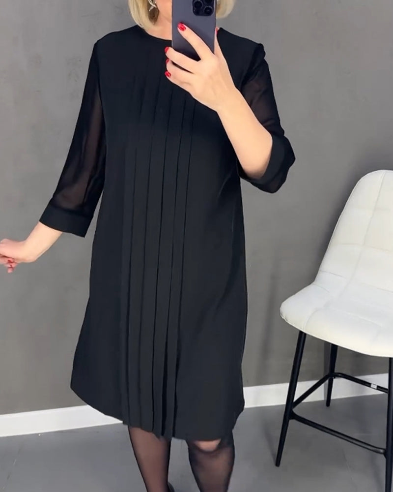 Adora Pleated Dress with Patchwork Mesh Design