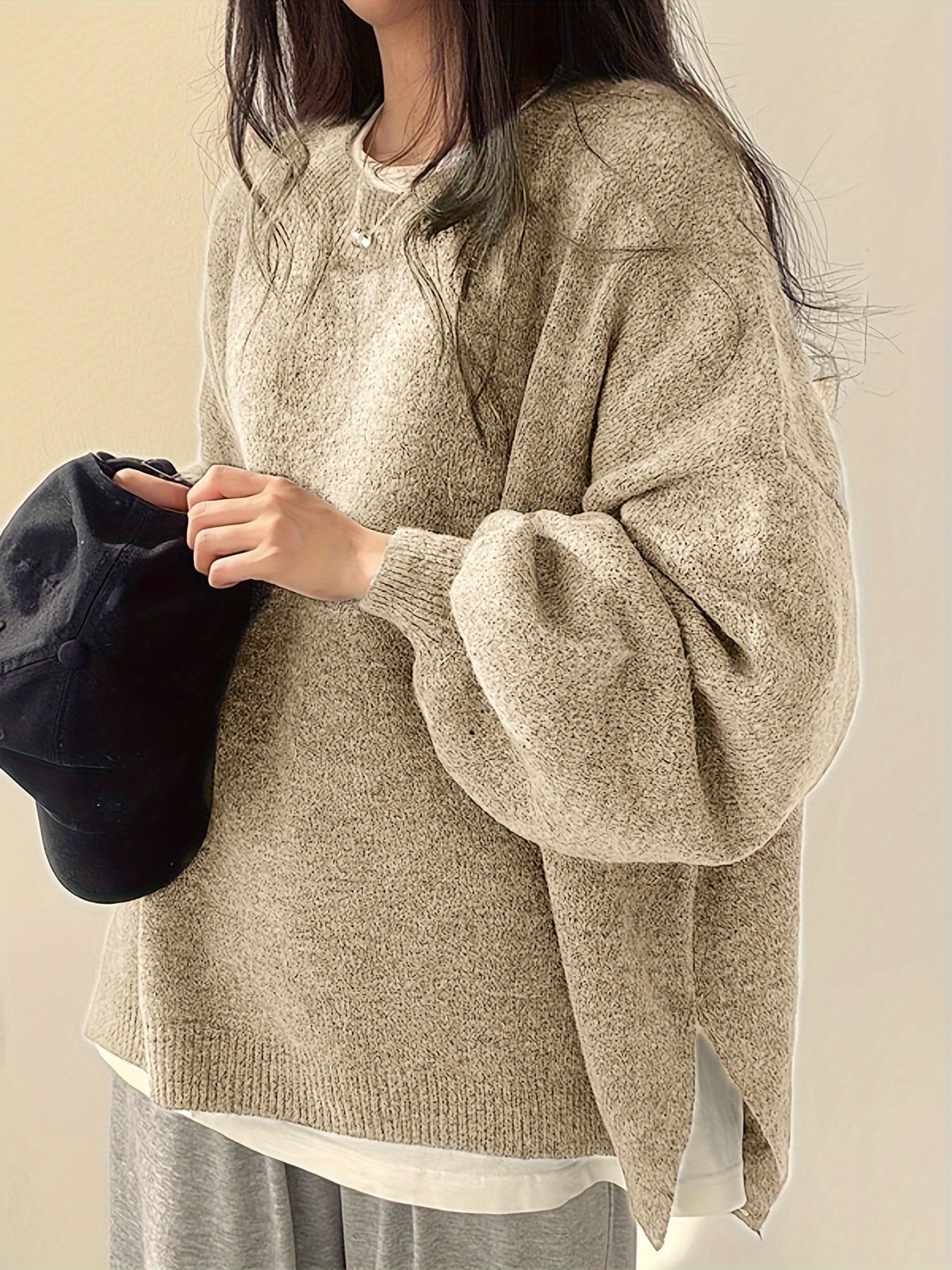 Soft Crew Neck Long Sleeve Knit Sweater