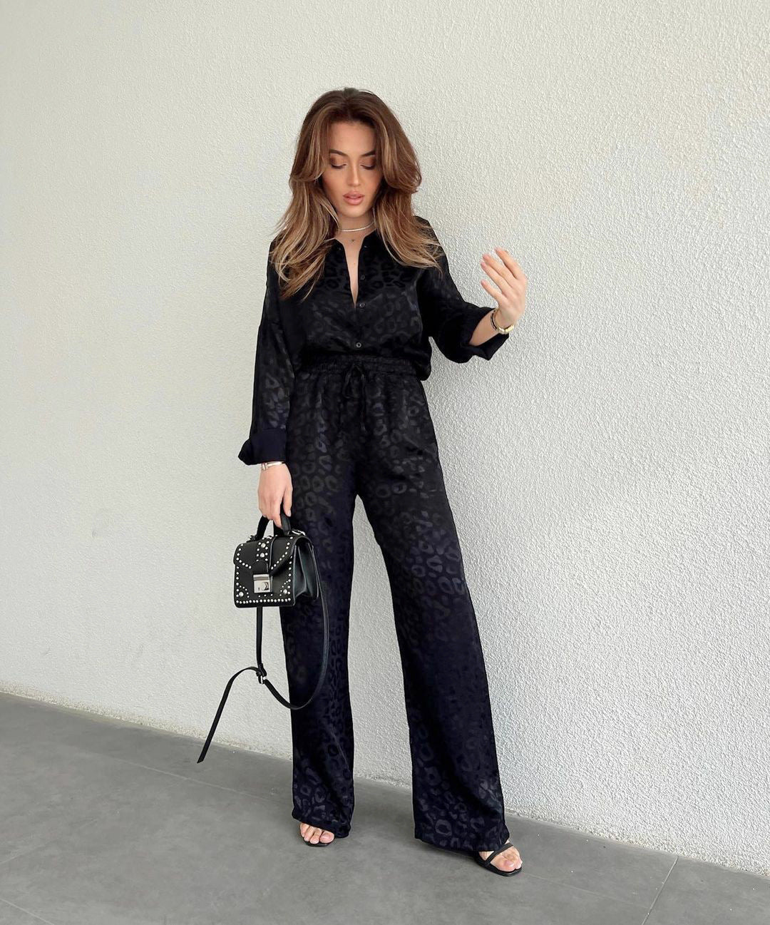 Satin Leopard Print Shirt and Trouser Set