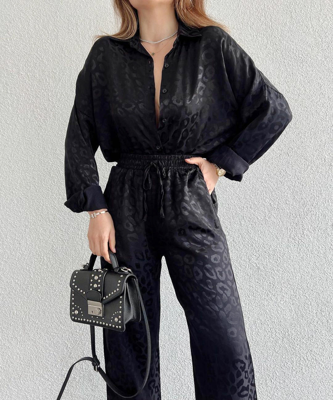 Satin Leopard Print Shirt and Trouser Set