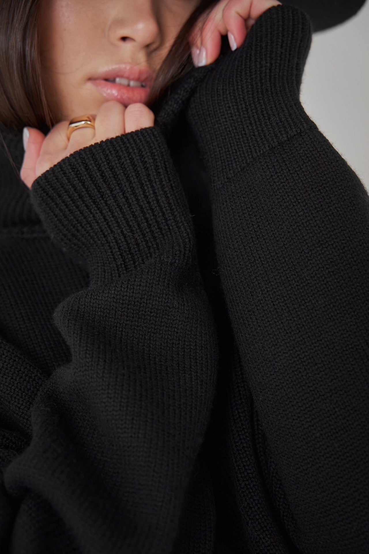 Oversized Knit Blouse with High Neck Design