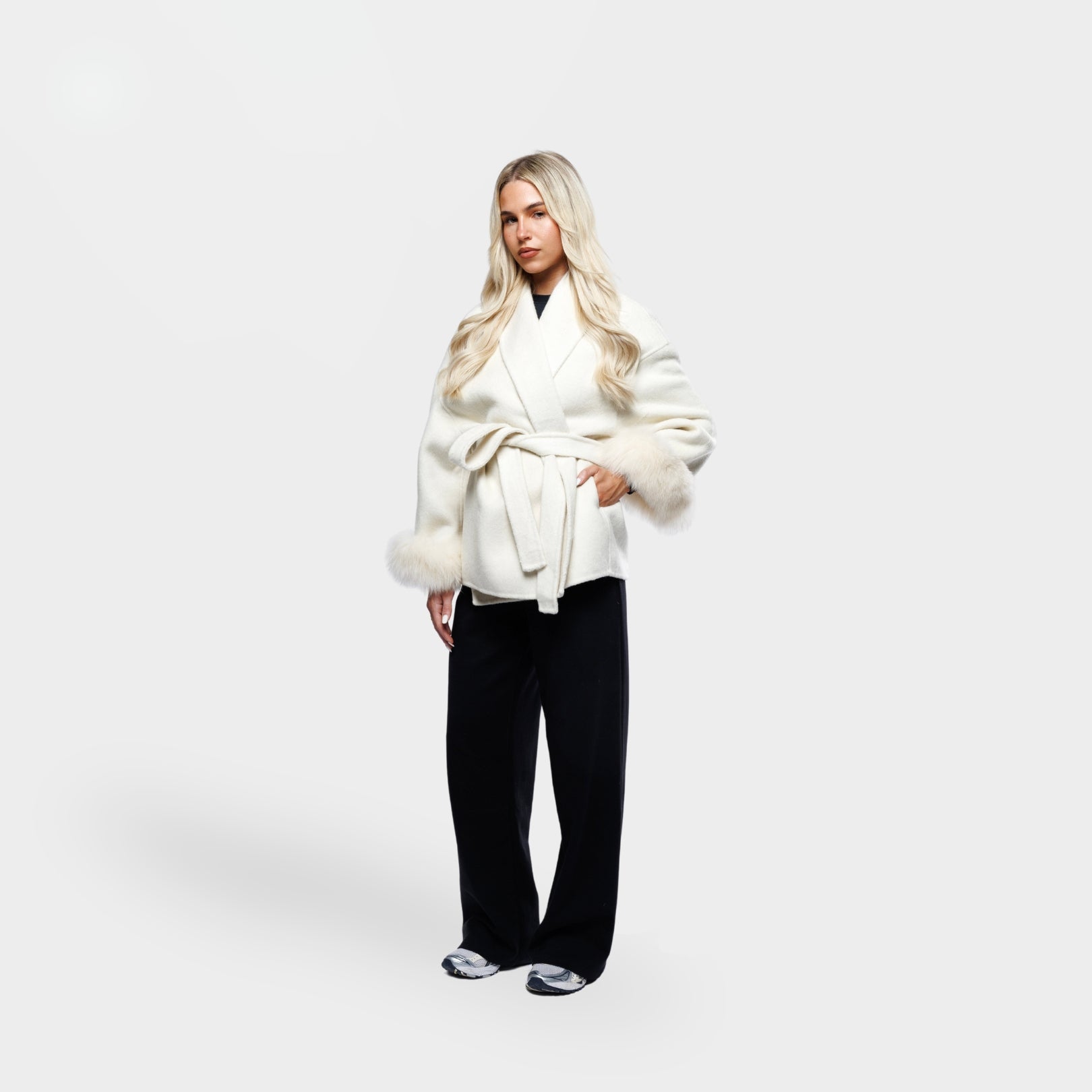Northglow Belted Coat with Faux Fur Cuffs