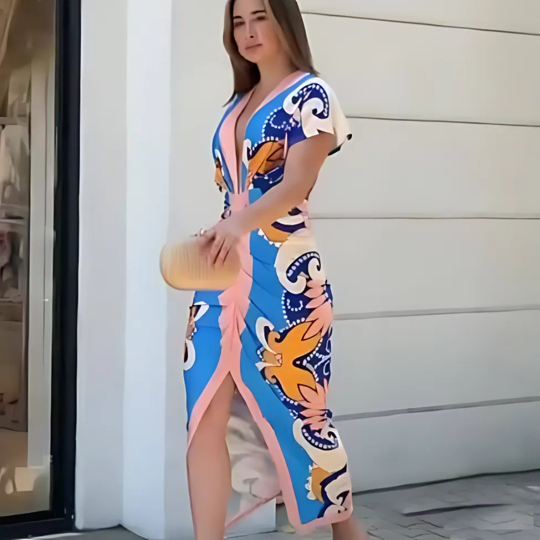 Floral Print Midi Dress with Fitted Cut for Sophisticated Style