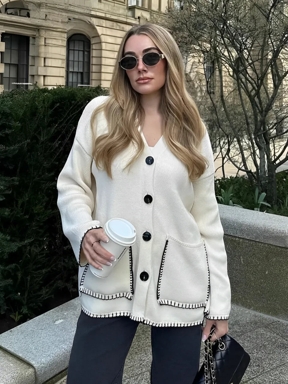 Cozy Knit Cardigan with Pockets and Button Closure