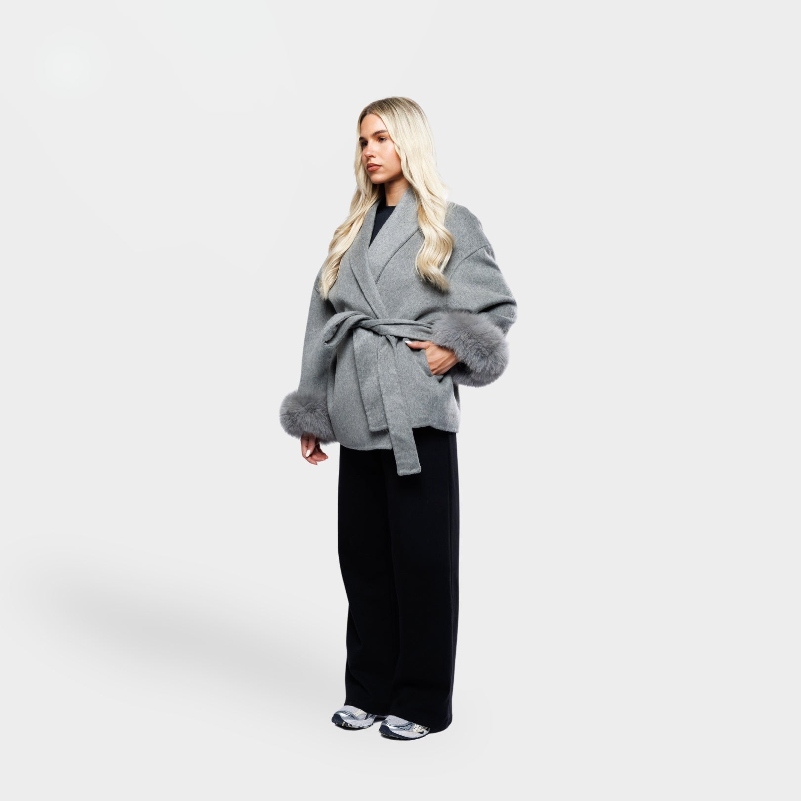 Northglow Belted Coat with Faux Fur Cuffs