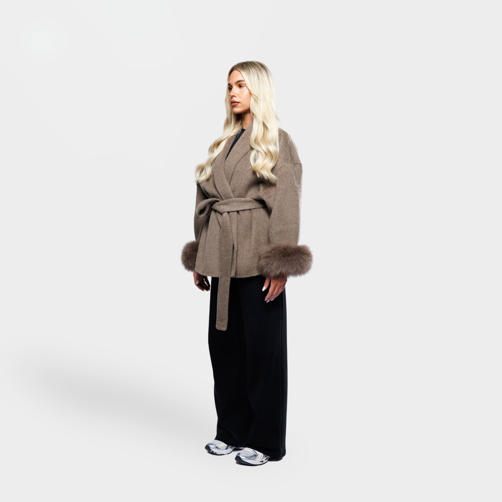 Northglow Belted Coat with Faux Fur Cuffs