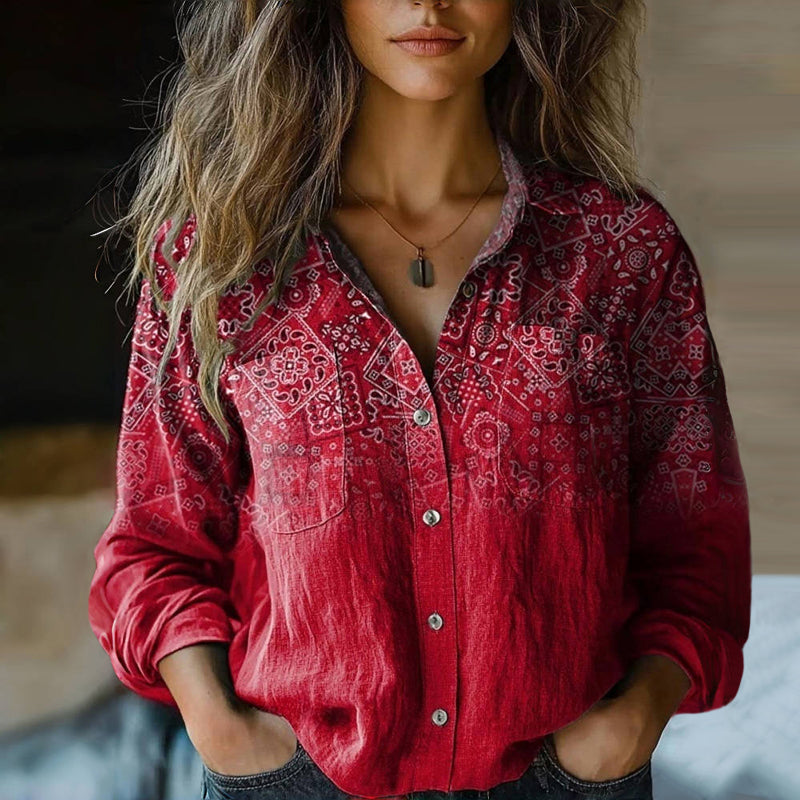 Vintage Printed Blouse Shirt for Women
