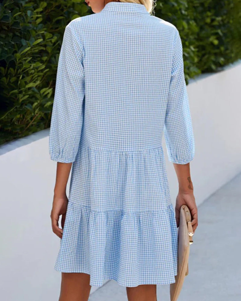 Mao Collar Shirt Dress with Button Details