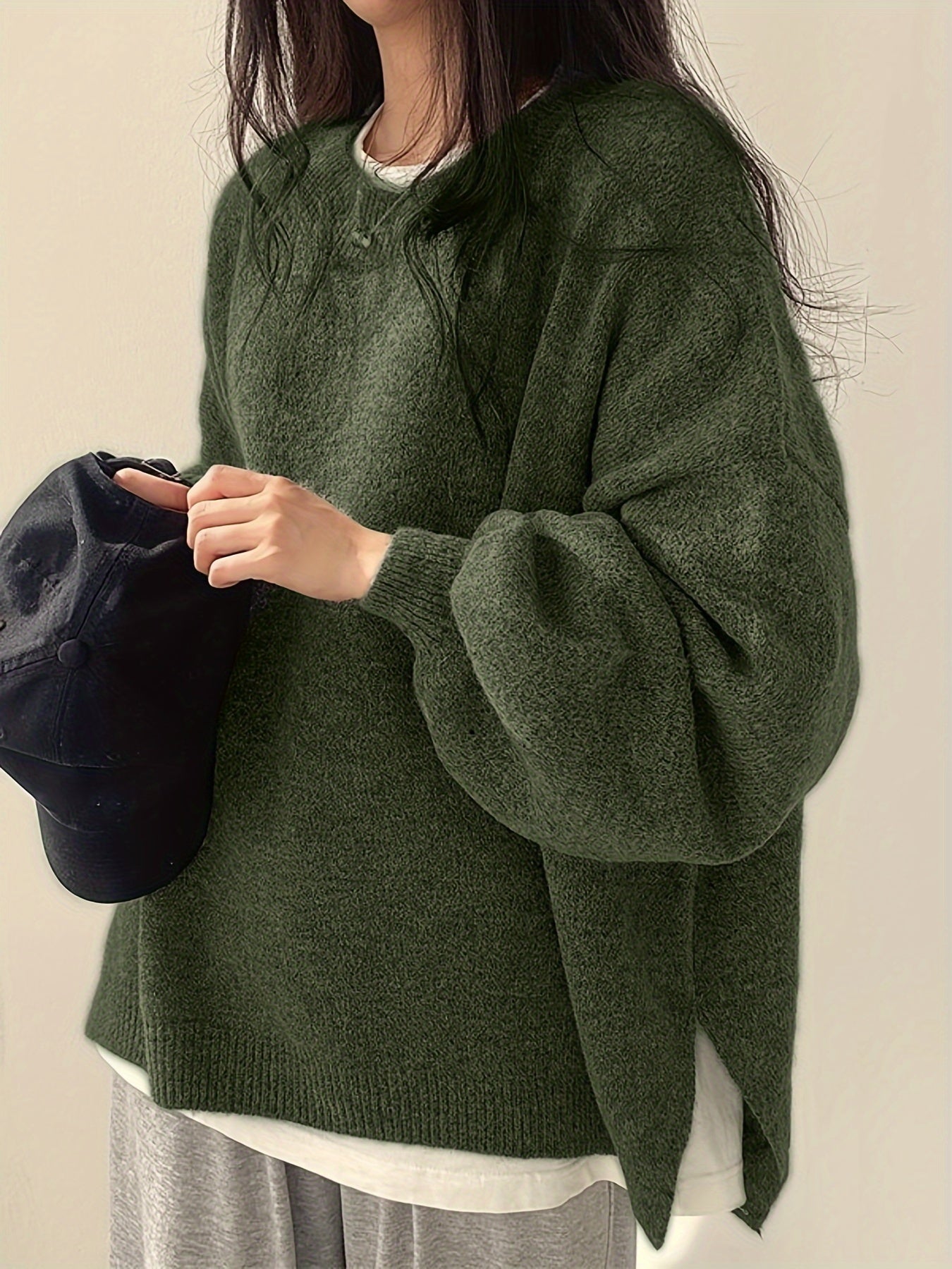 Soft Crew Neck Long Sleeve Knit Sweater