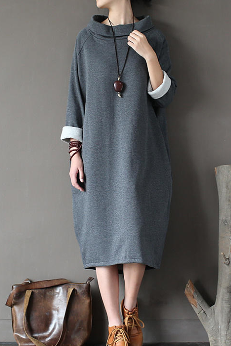 Cozy Knit Long Sweater Dress with Pockets and Adjustable Belt