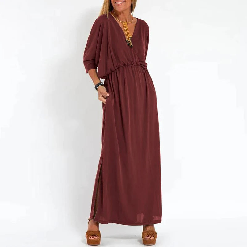 Vintage Long Dress with High Waist Side Slit