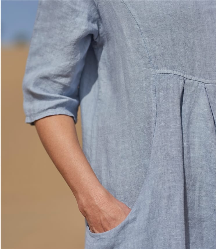 Emerald Loose Cotton Dress with Pocket for Everyday Comfort