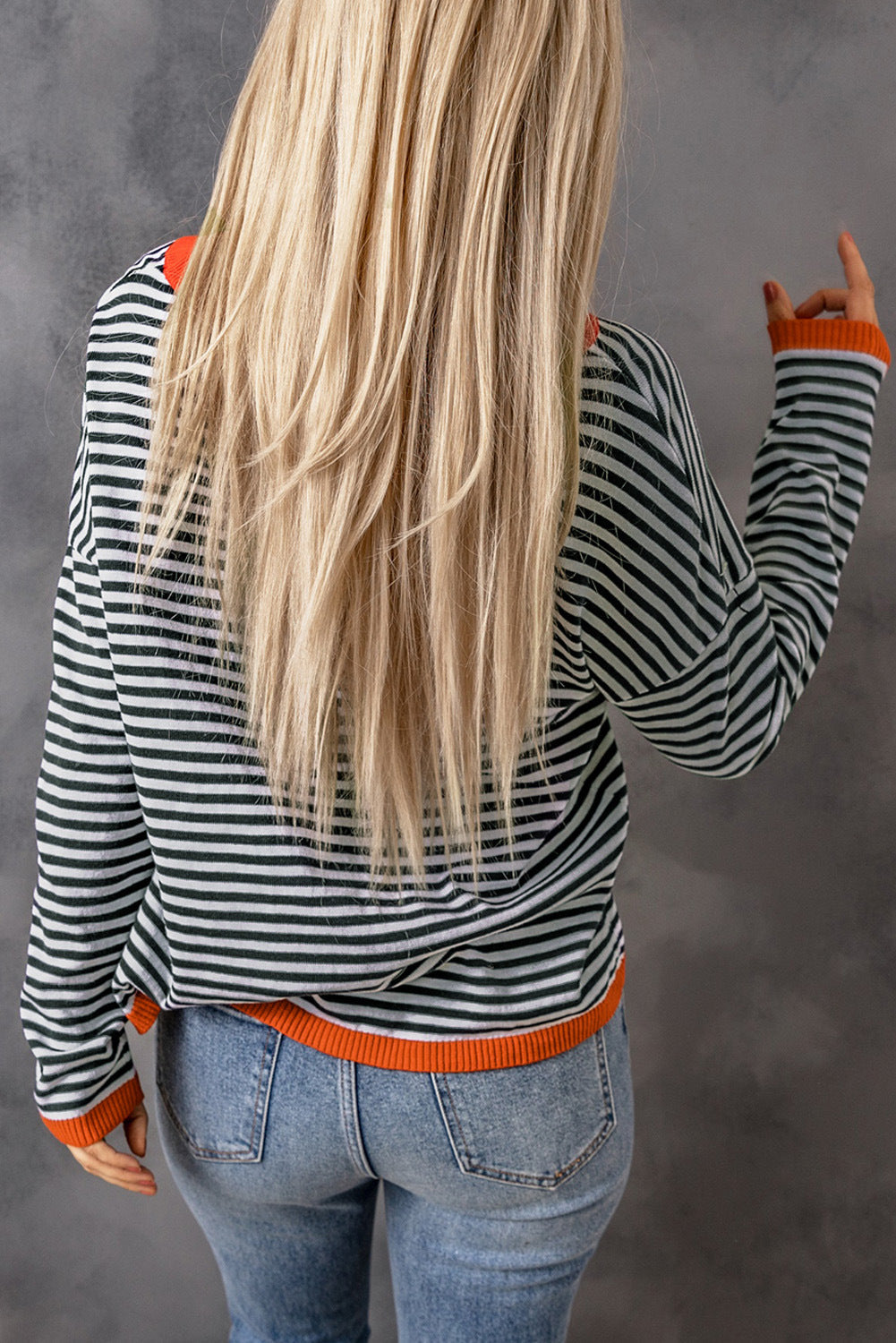 Orange-Trim Striped Blouse for a Stylish Look