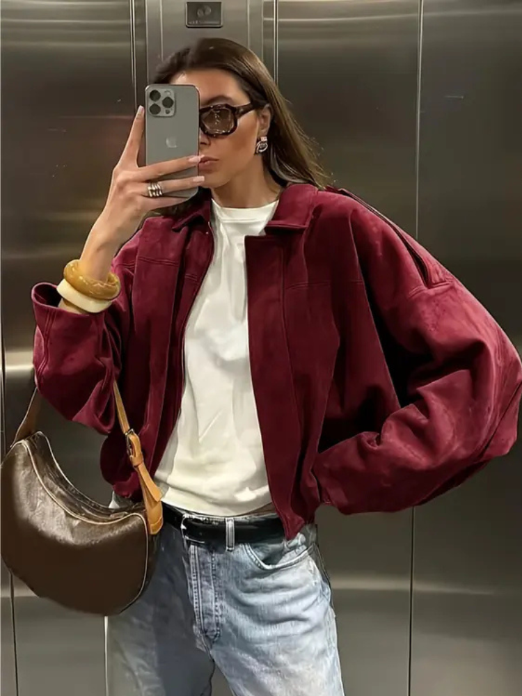 Women's Faux Suede Bomber Jacket