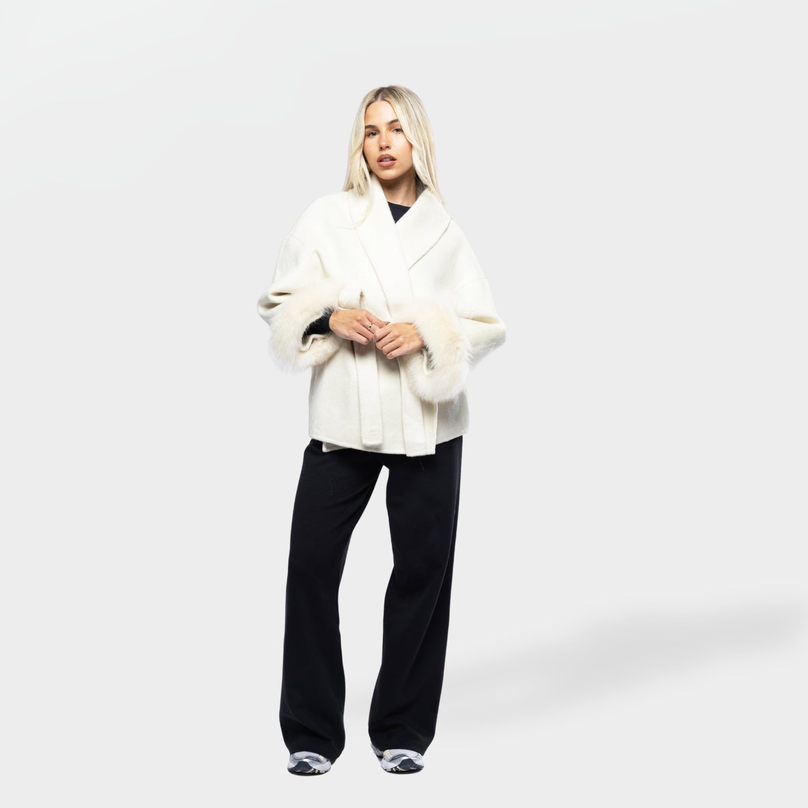 Northglow Belted Coat with Faux Fur Cuffs
