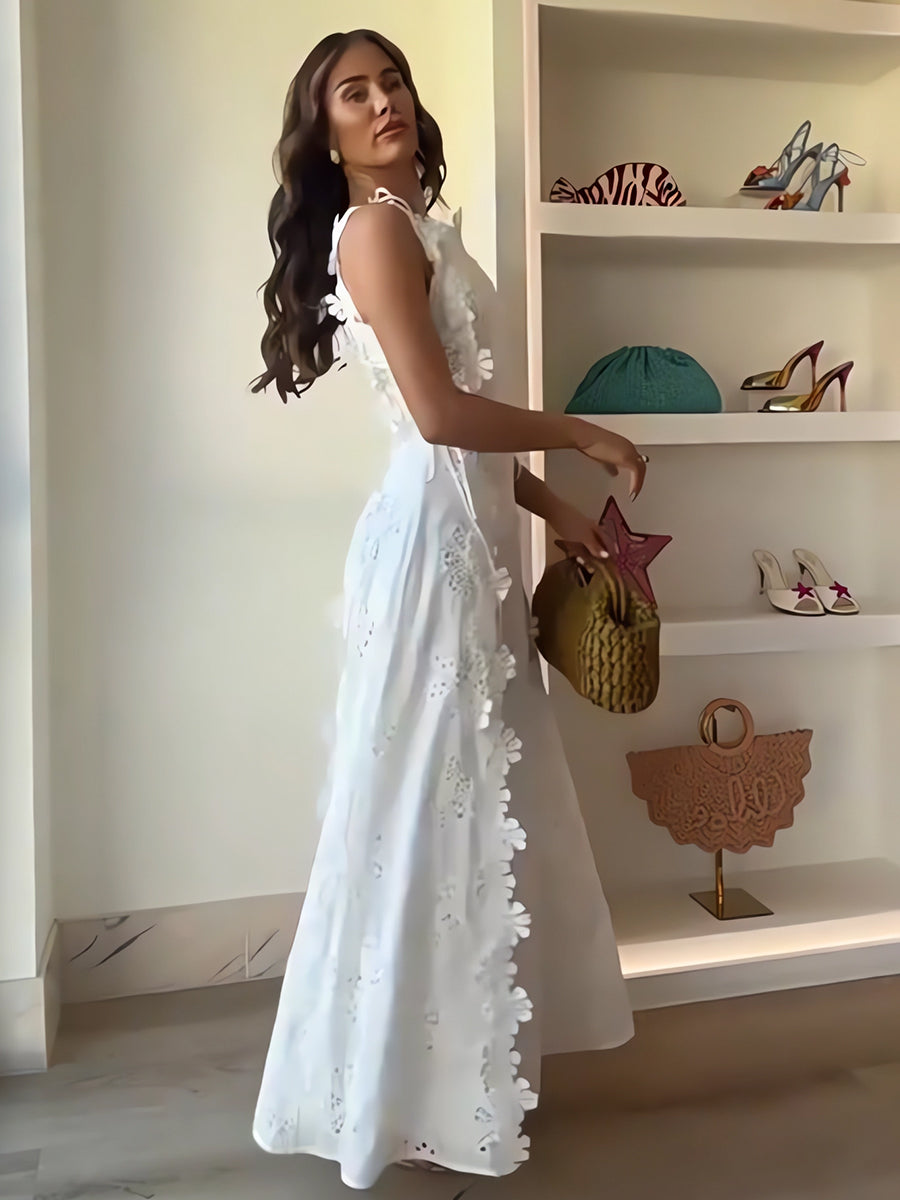 Éliora Lace Floral Maxi Dress with Tie Straps