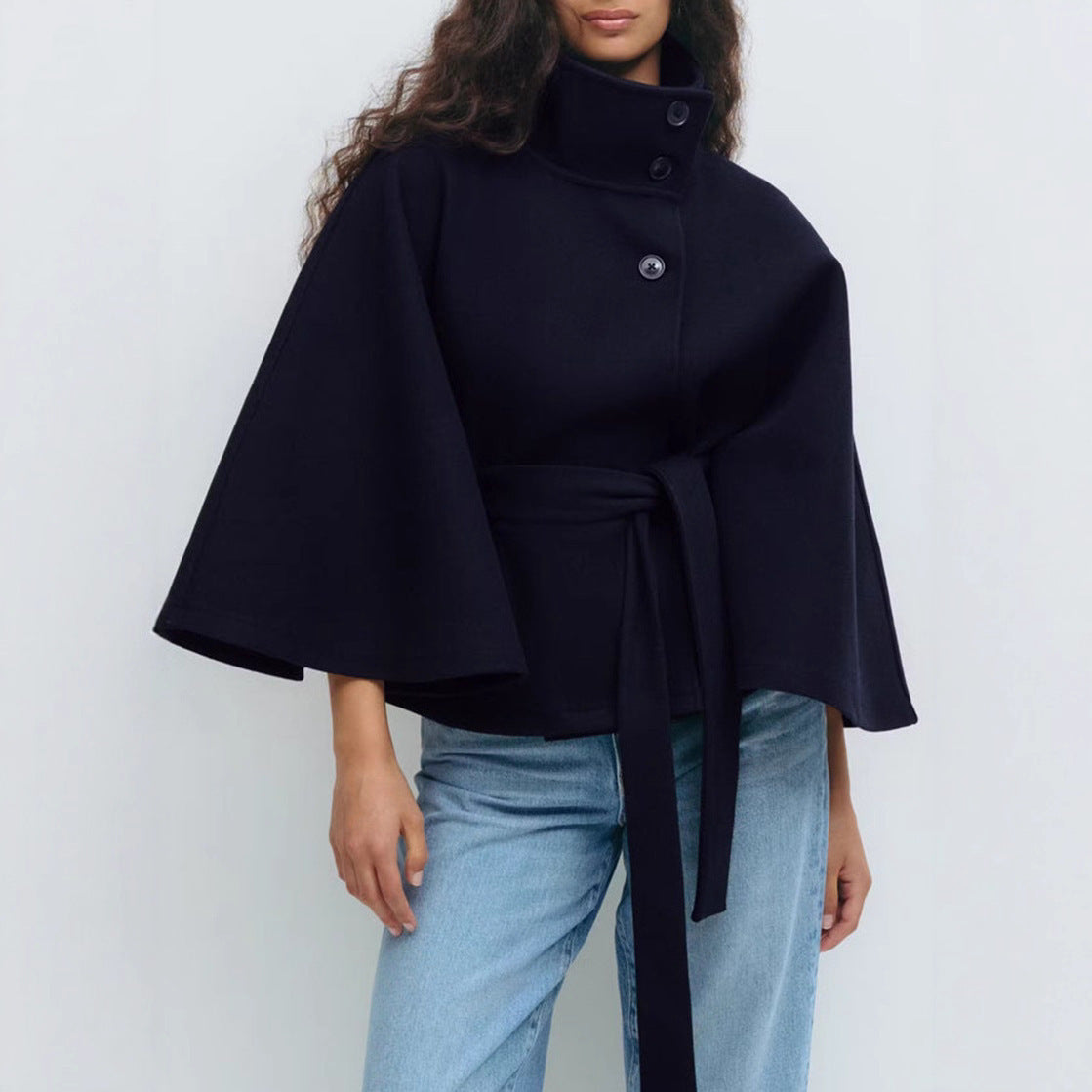 Women's High Neck Batwing Sleeve Cape Coat