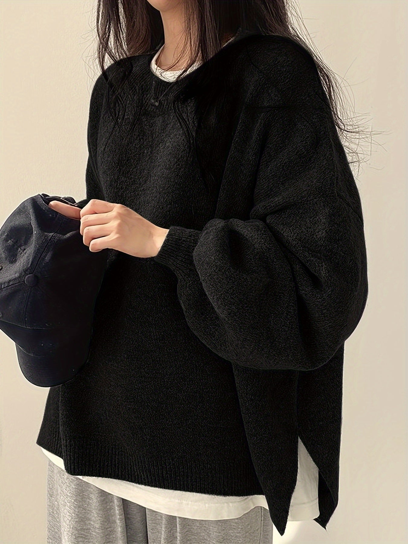 Soft Crew Neck Long Sleeve Knit Sweater