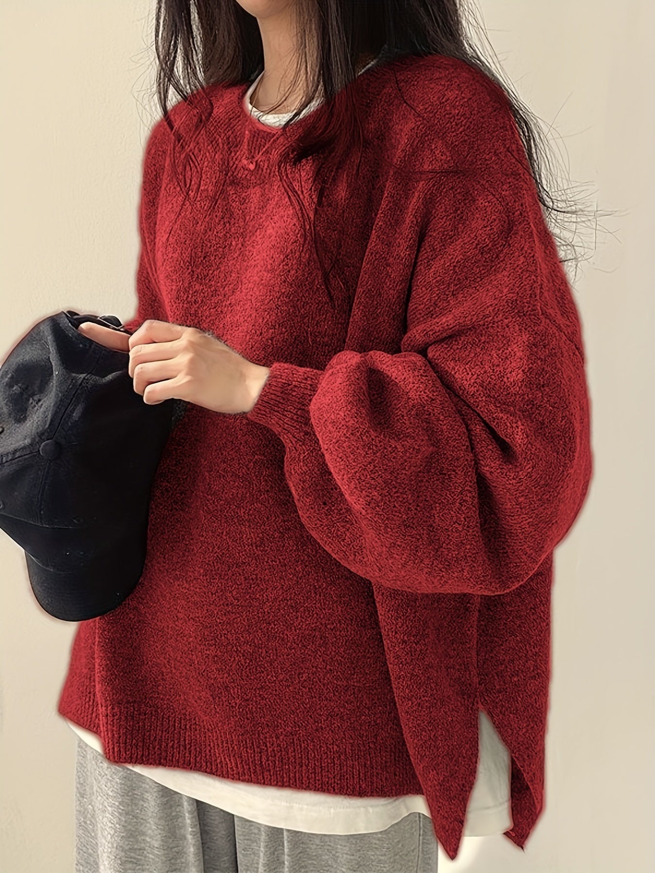 Soft Crew Neck Long Sleeve Knit Sweater