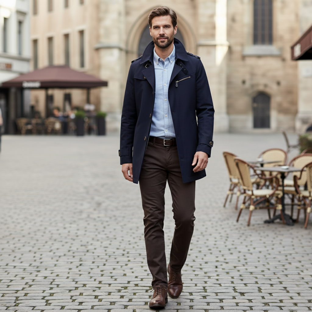 Men's Waterproof Trench Coat with Zip Pockets