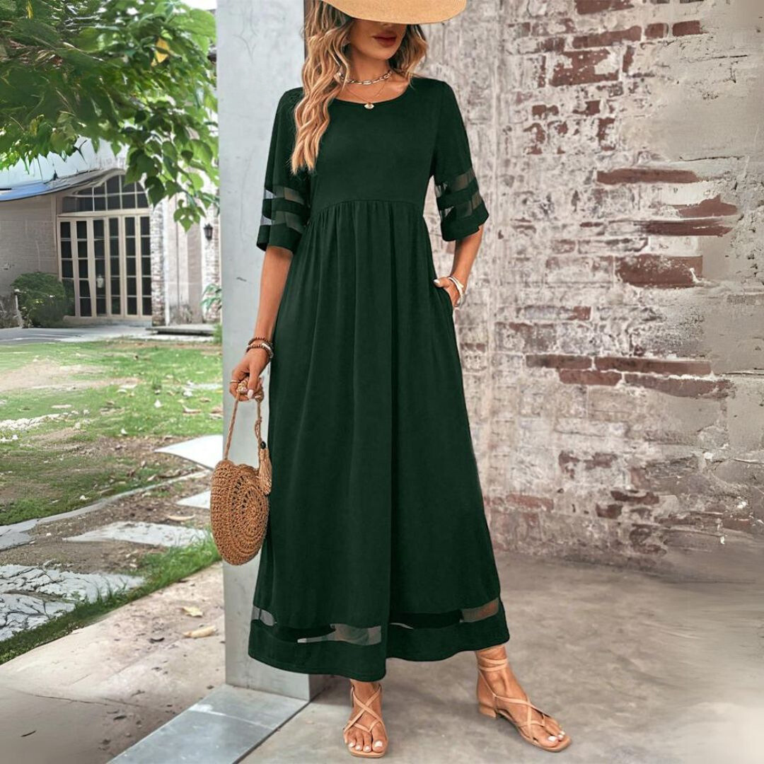 Elegant Maxi Dress with Sheer Sleeves - Luna Design