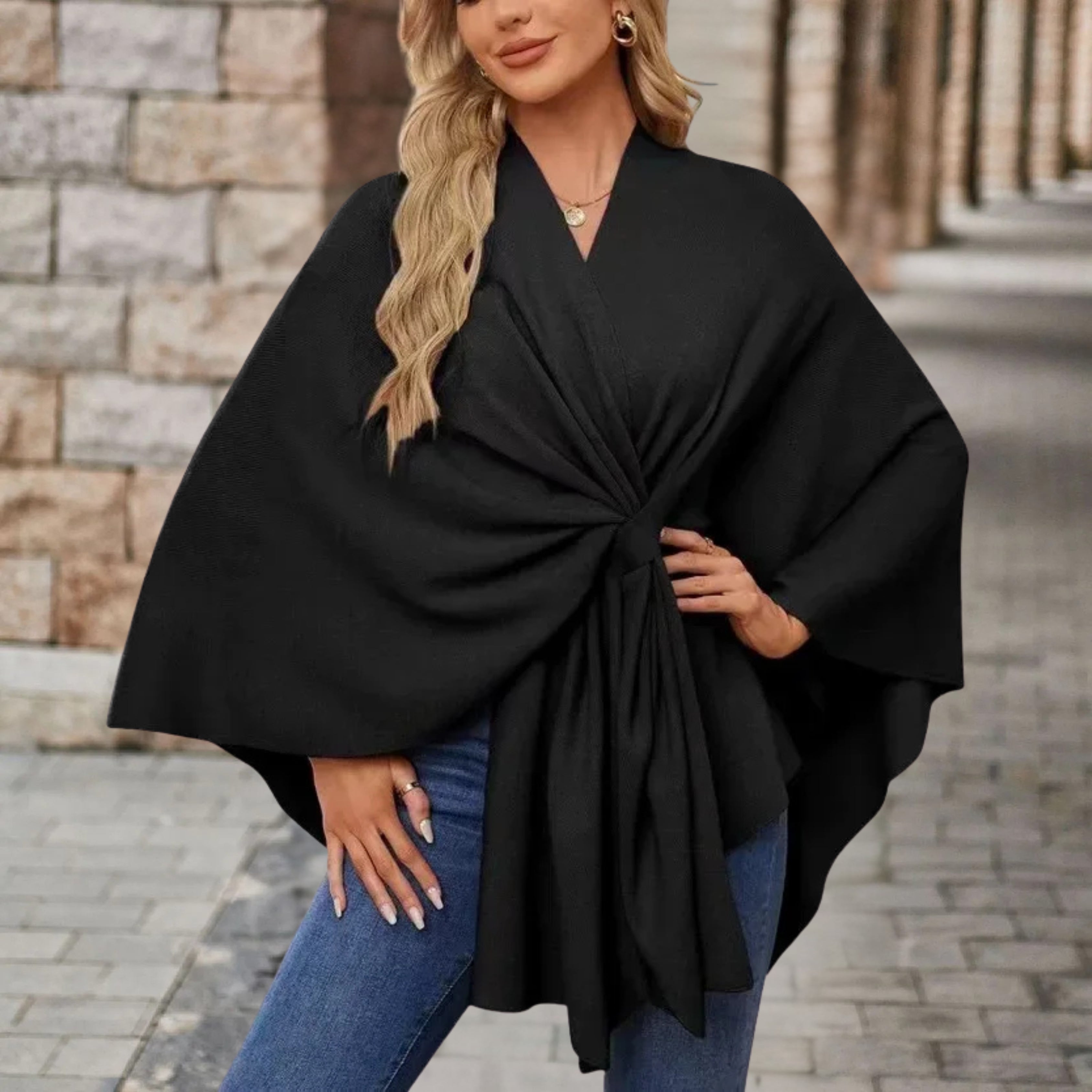 Cozy Knit Poncho for Women - Elegant Layering Wrap