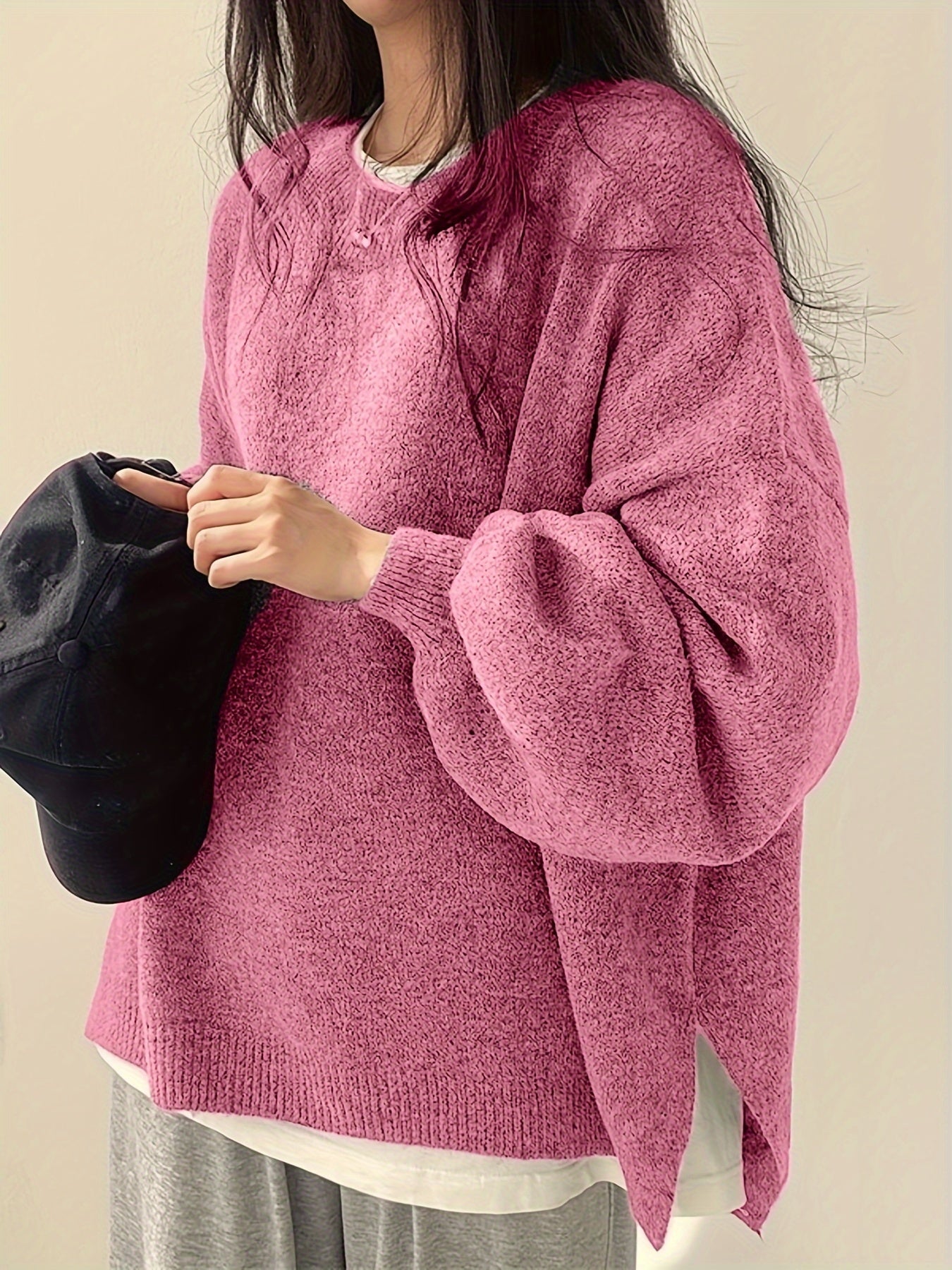 Soft Crew Neck Long Sleeve Knit Sweater