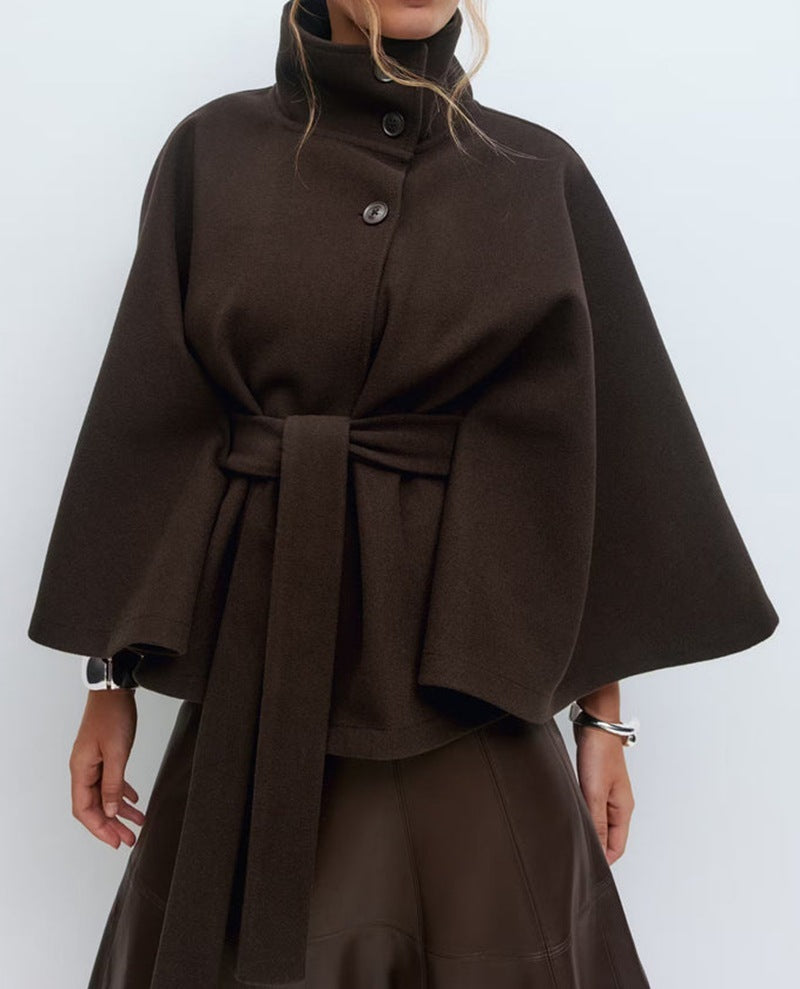 Women's High Neck Batwing Sleeve Cape Coat
