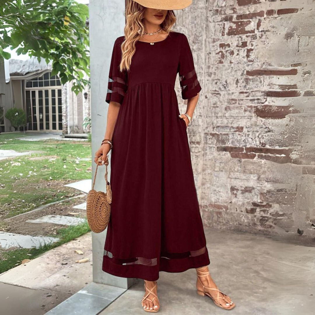 Elegant Maxi Dress with Sheer Sleeves - Luna Design