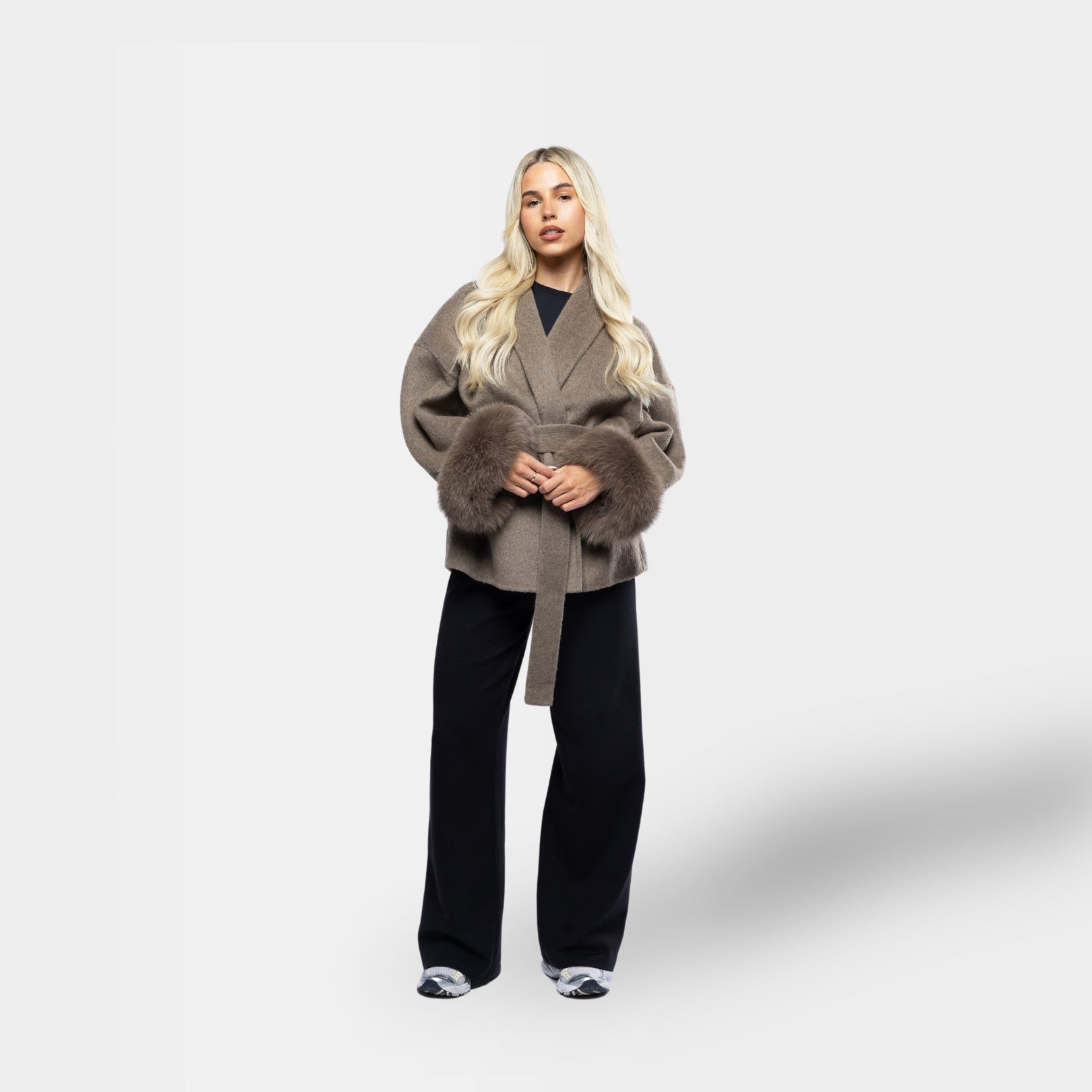 Northglow Belted Coat with Faux Fur Cuffs
