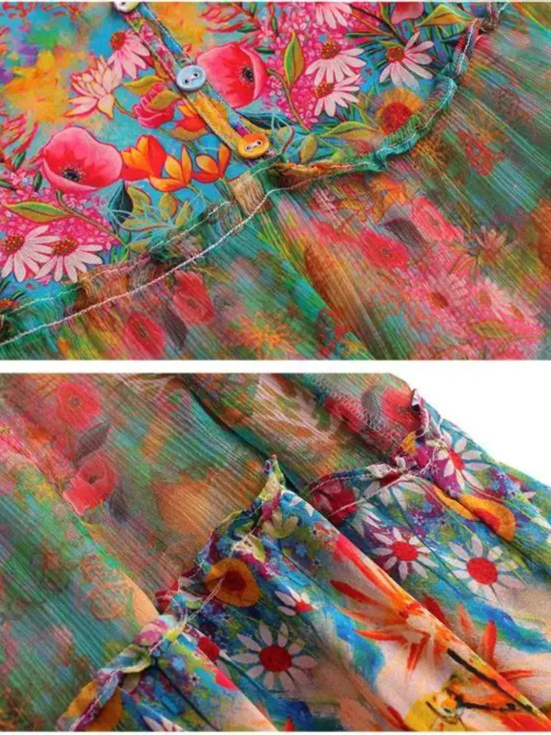 Elegant Floral Maxi Dress with Adjustable Straps and Side Pockets
