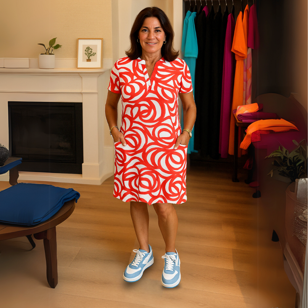 V-Neck Print Dress with Flattering Fit