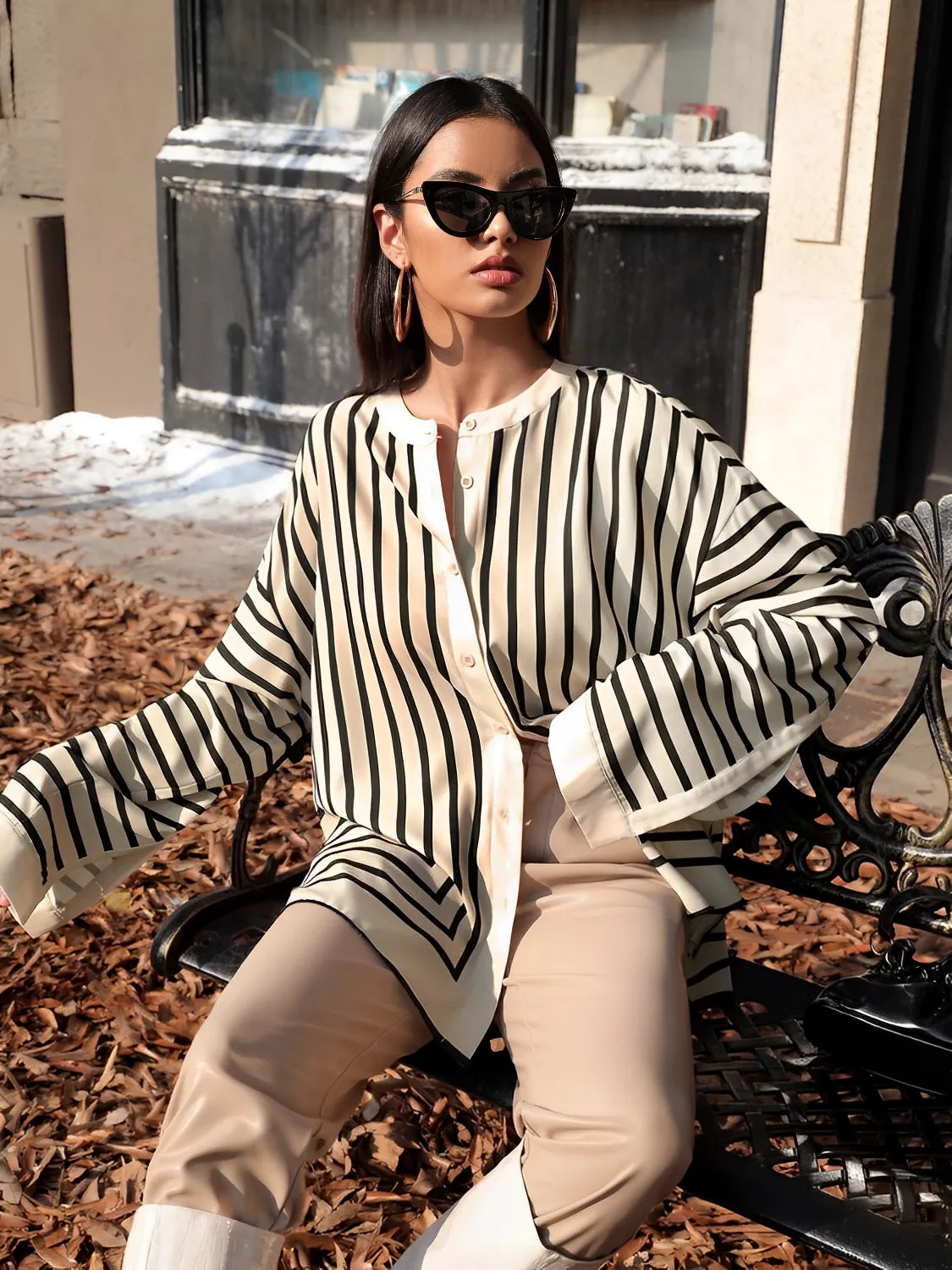 Elegant Geometric Stripe Alba Shirt for Stylish Casual Wear