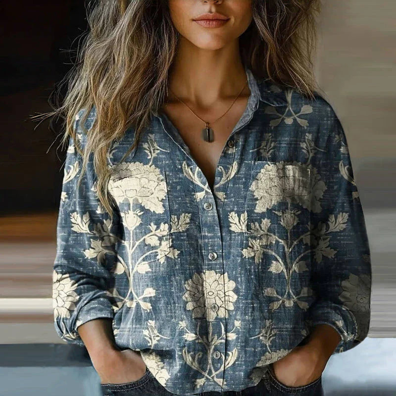 Vintage Printed Blouse Shirt for Women