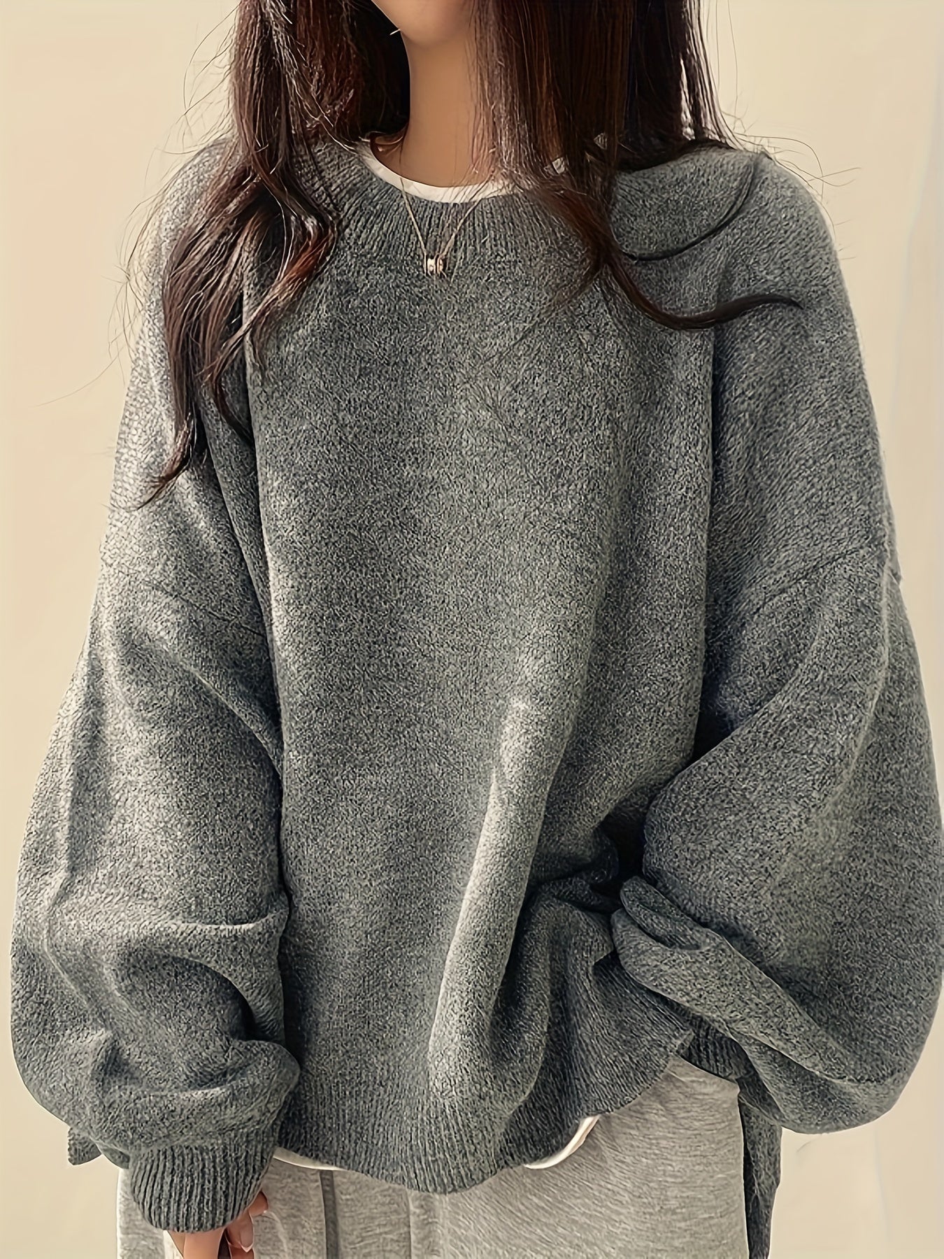 Soft Crew Neck Long Sleeve Knit Sweater