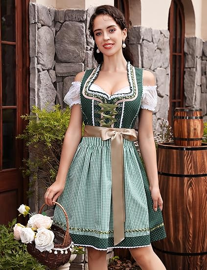 Women's 3-Piece Dirndl Dress with Apron and Blouse