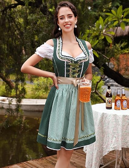 Women's 3-Piece Dirndl Dress with Apron and Blouse
