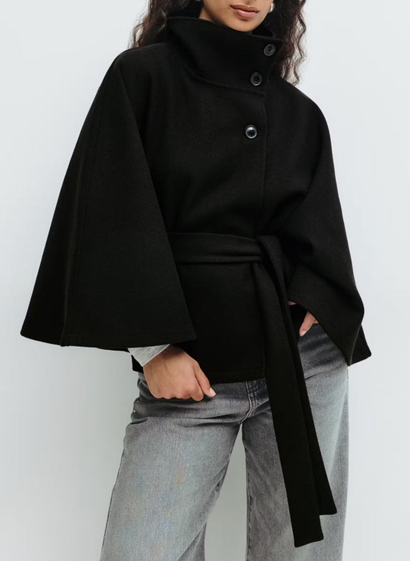 Women's High Neck Batwing Sleeve Cape Coat