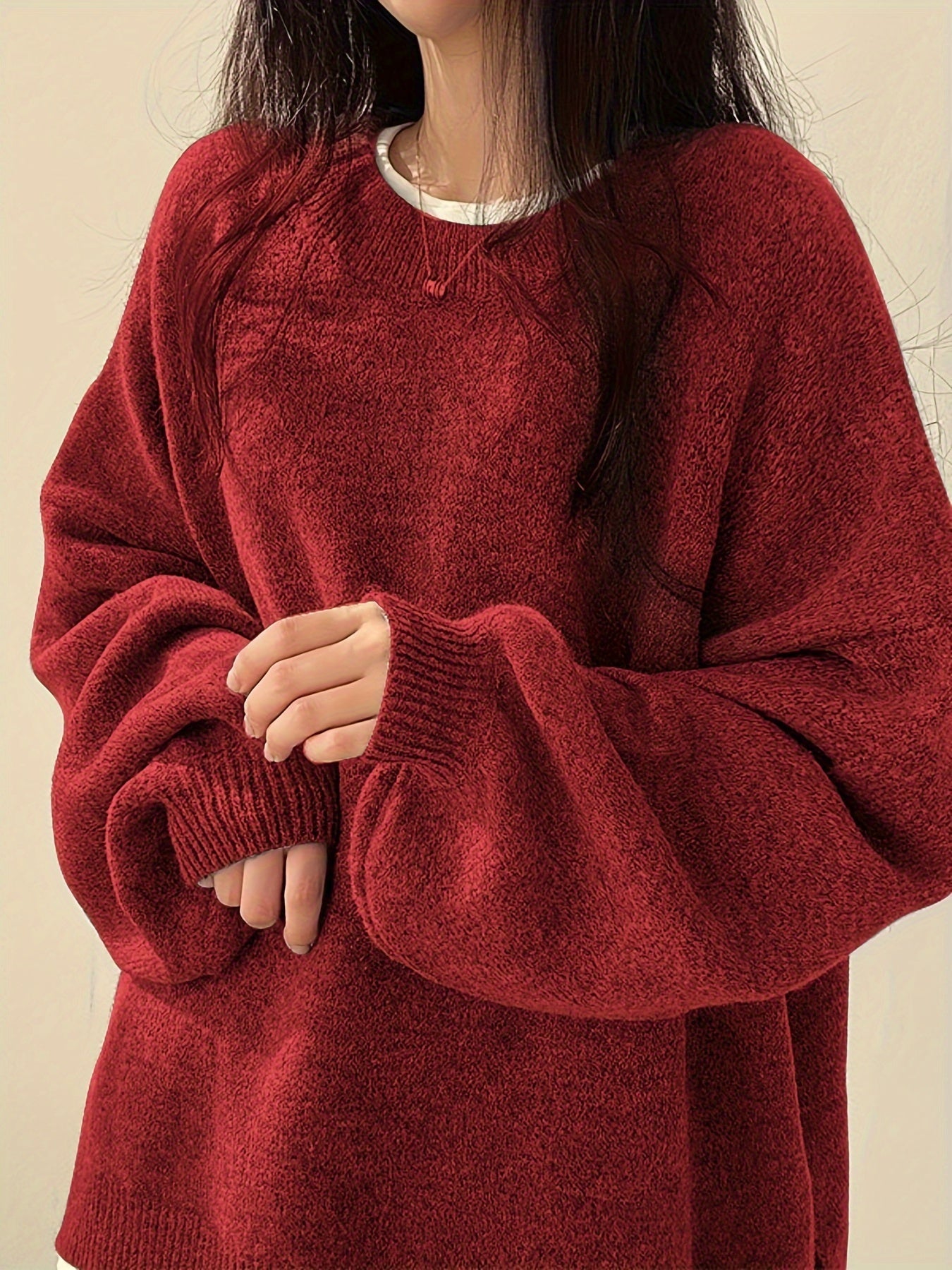 Soft Crew Neck Long Sleeve Knit Sweater